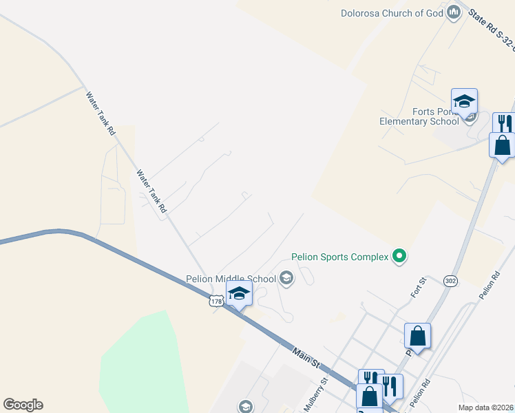 map of restaurants, bars, coffee shops, grocery stores, and more near 180 Summerwind Court in Pelion