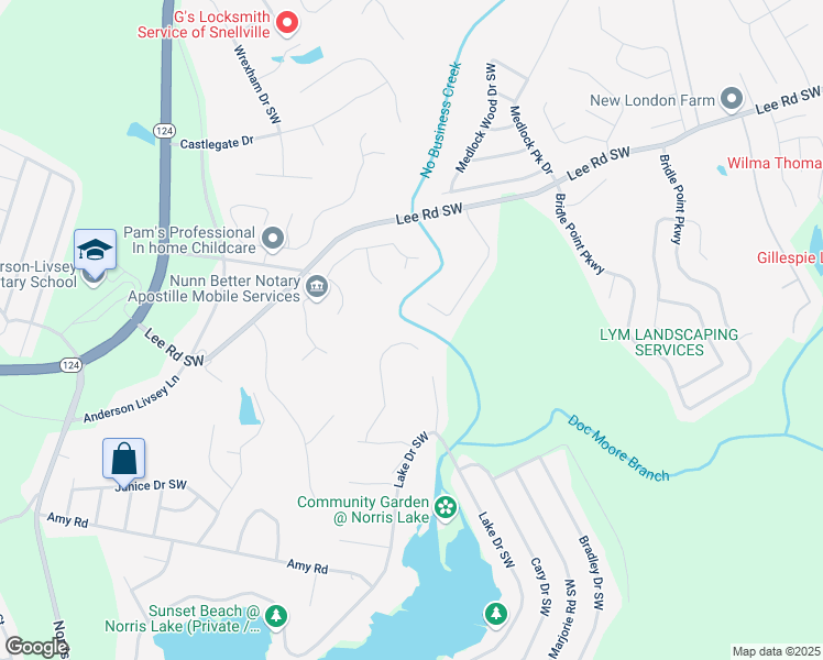 map of restaurants, bars, coffee shops, grocery stores, and more near 4311 Marci Street in Snellville