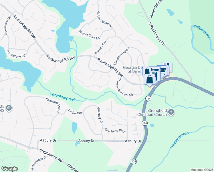 map of restaurants, bars, coffee shops, grocery stores, and more near 738 Stonebridge Crescent in Lithonia