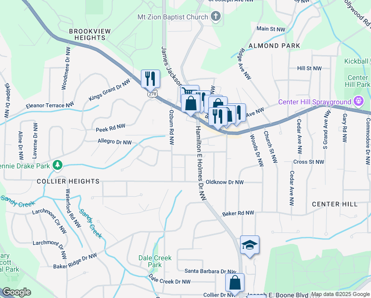 map of restaurants, bars, coffee shops, grocery stores, and more near 2663 Washington Street Northwest in Atlanta