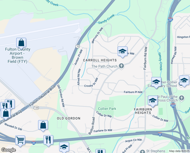 map of restaurants, bars, coffee shops, grocery stores, and more near 3812 Clovis Court Northwest in Atlanta