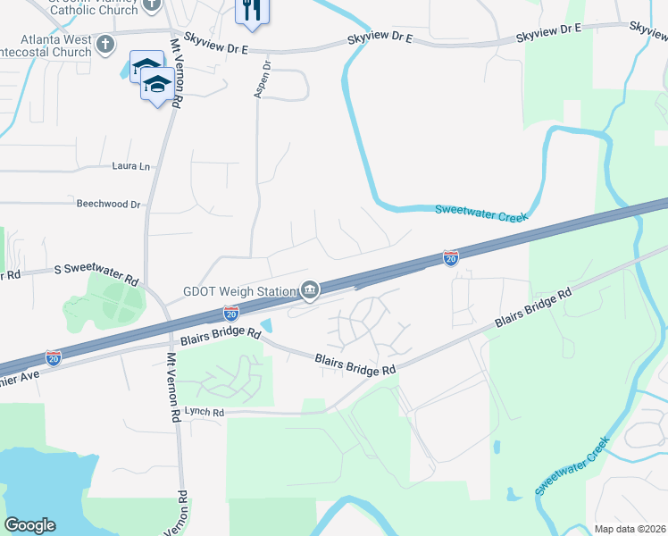 map of restaurants, bars, coffee shops, grocery stores, and more near 1131 Silver Moon Trail in Lithia Springs