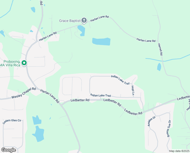 map of restaurants, bars, coffee shops, grocery stores, and more near 285 Indian Lake Trail in Villa Rica
