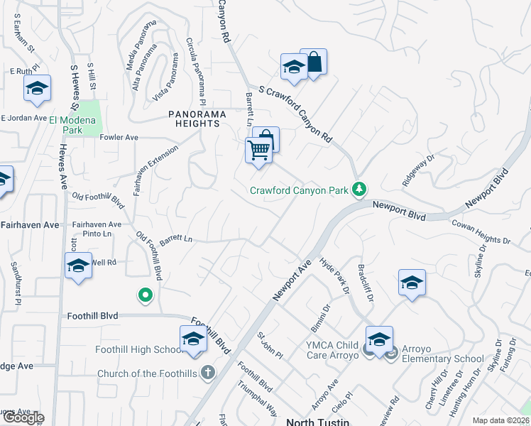 map of restaurants, bars, coffee shops, grocery stores, and more near 19432 Saint Jude Drive in Santa Ana