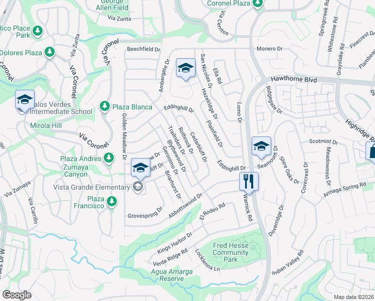 map of restaurants, bars, coffee shops, grocery stores, and more near 28703 Rothrock Drive in Rancho Palos Verdes