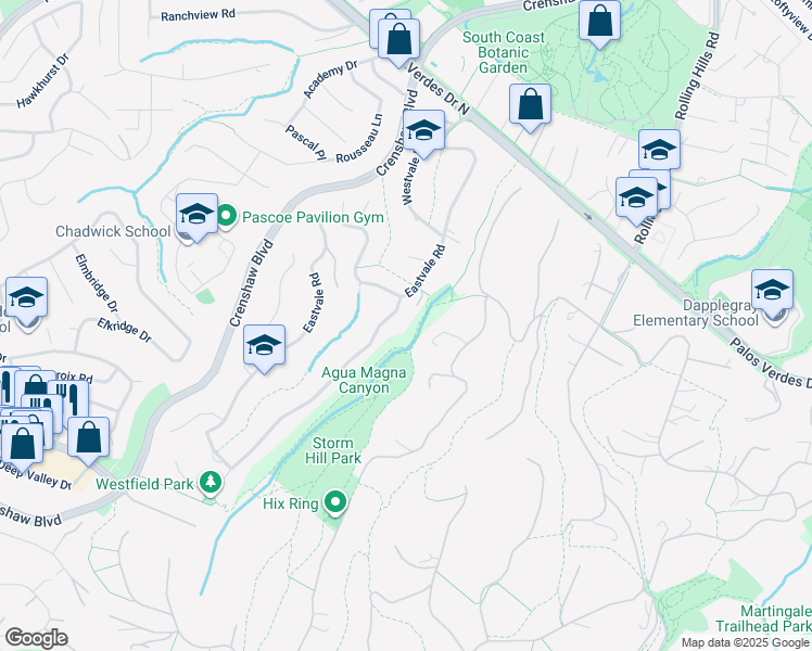 map of restaurants, bars, coffee shops, grocery stores, and more near 27024 Sunnyridge Road in Palos Verdes Peninsula