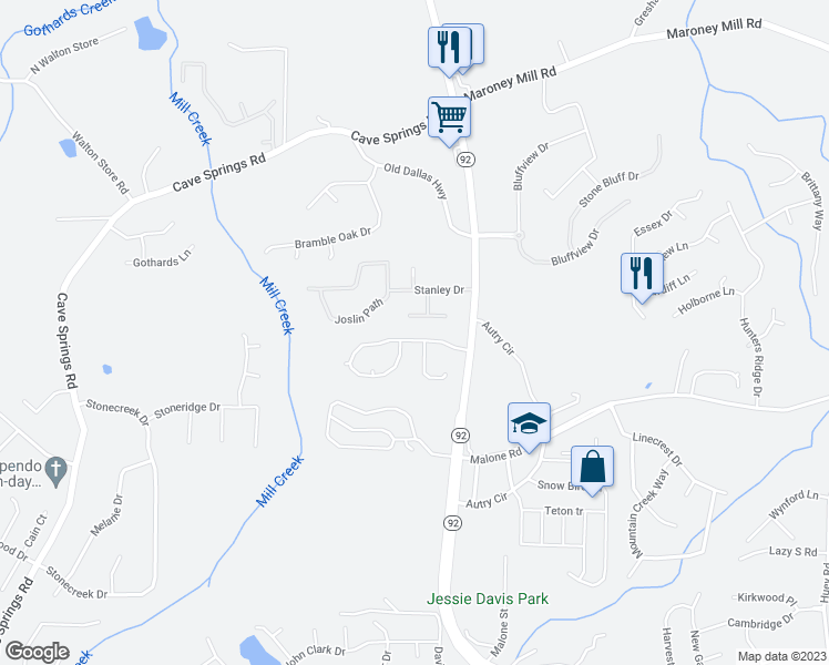 map of restaurants, bars, coffee shops, grocery stores, and more near 5328 Brickleberry Way in Douglasville