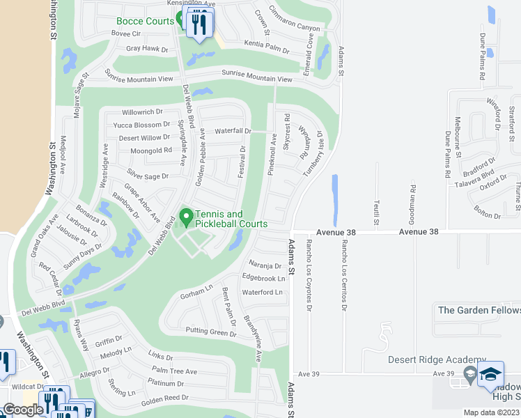 map of restaurants, bars, coffee shops, grocery stores, and more near 37853 Pineknoll Avenue in Palm Desert