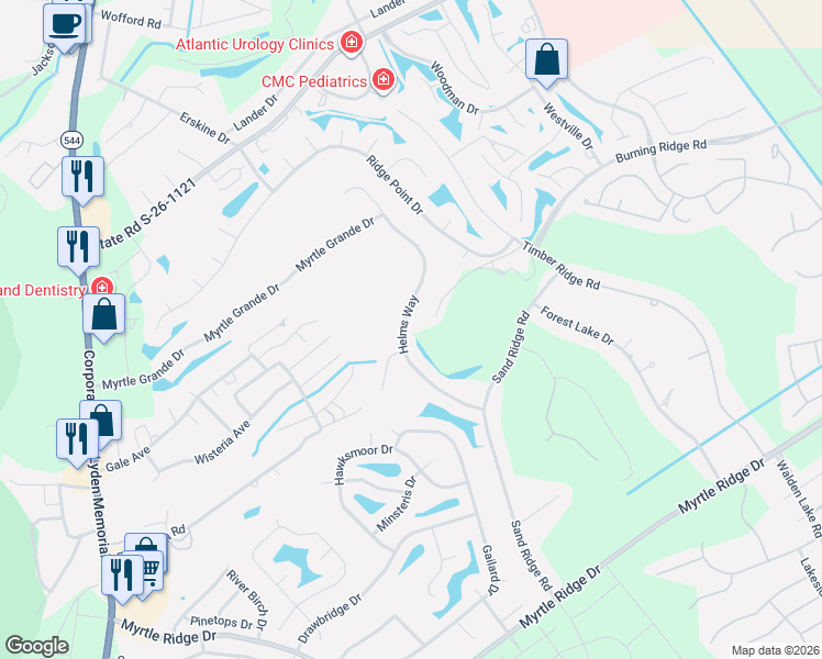 map of restaurants, bars, coffee shops, grocery stores, and more near 780 Helms Way in Conway