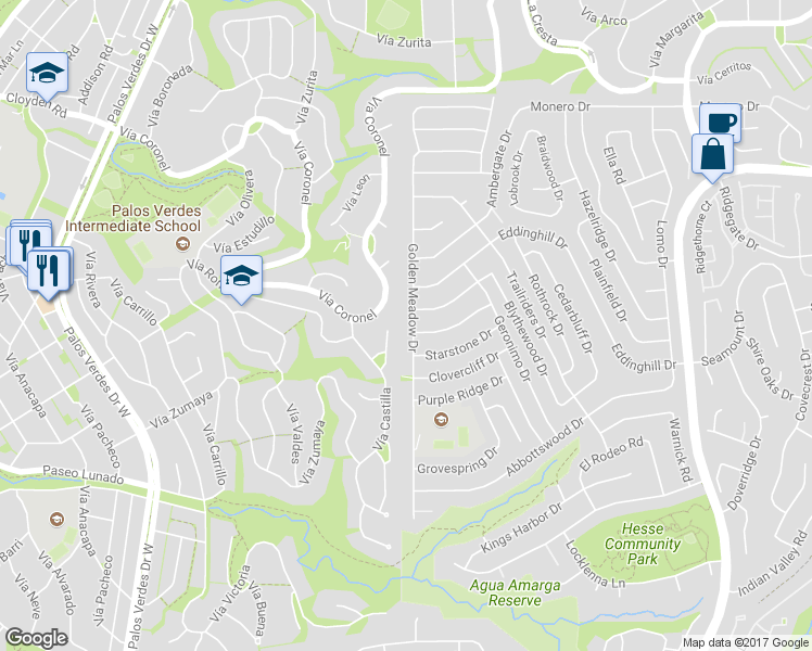 map of restaurants, bars, coffee shops, grocery stores, and more near 28619 Golden Meadow Drive in Rancho Palos Verdes