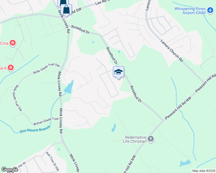 map of restaurants, bars, coffee shops, grocery stores, and more near 3912 Rosebud Park Drive in Snellville