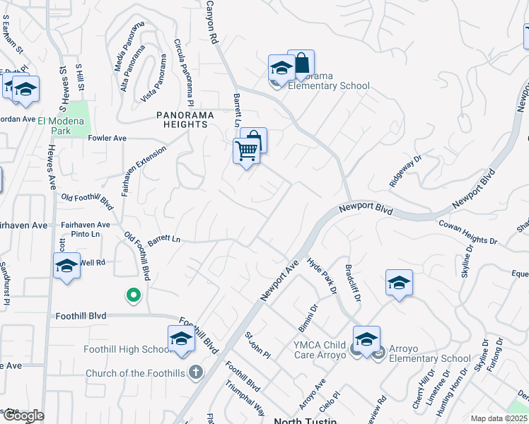 map of restaurants, bars, coffee shops, grocery stores, and more near 12945 Barrett Lane in Santa Ana