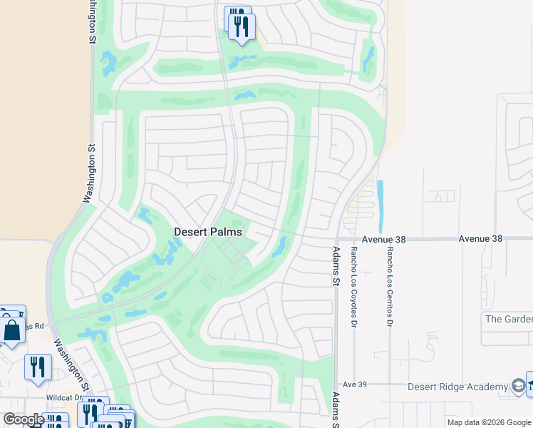 map of restaurants, bars, coffee shops, grocery stores, and more near 78630 Dancing Waters Road in Palm Desert