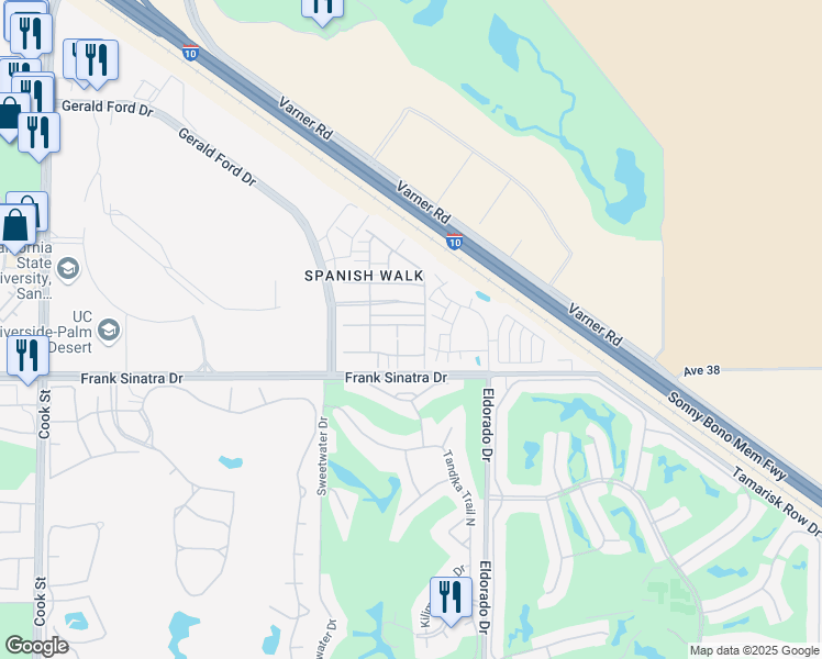 map of restaurants, bars, coffee shops, grocery stores, and more near 579 Via De La Paz in Palm Desert