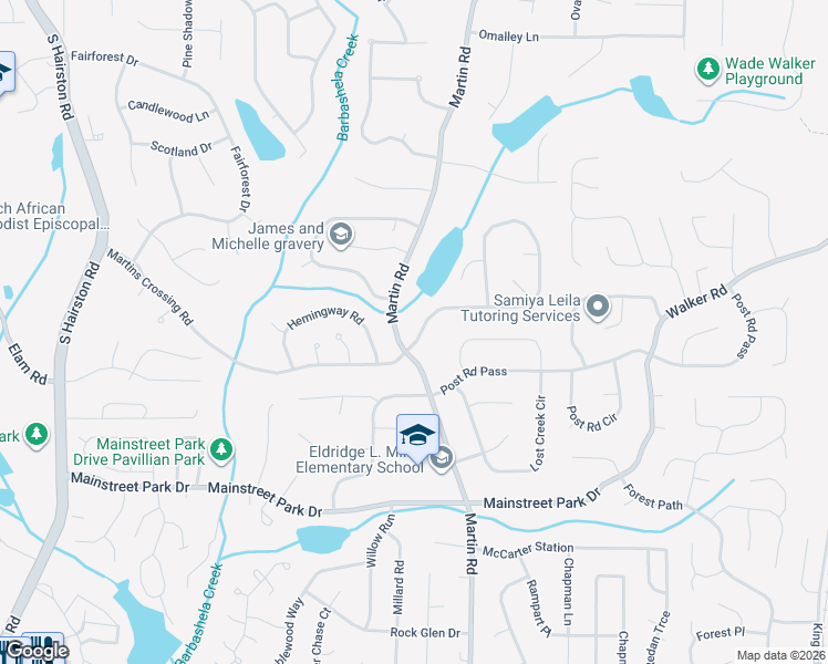 map of restaurants, bars, coffee shops, grocery stores, and more near 5157 Martins Crossing Road in Stone Mountain