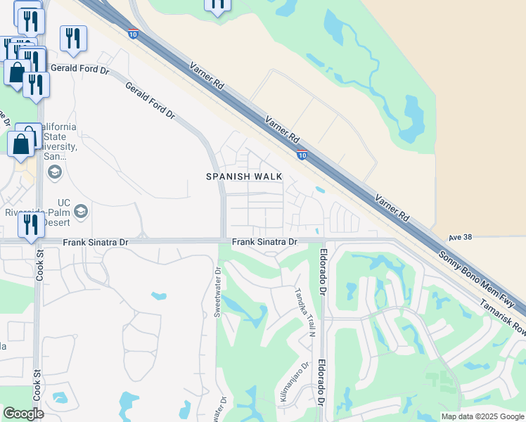 map of restaurants, bars, coffee shops, grocery stores, and more near 563 Via De La Paz in Palm Desert