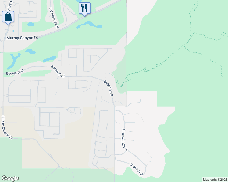 map of restaurants, bars, coffee shops, grocery stores, and more near 3192 Bogert Trail in Palm Springs