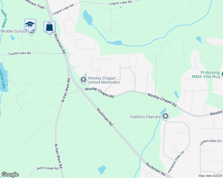 map of restaurants, bars, coffee shops, grocery stores, and more near 213 Wesley Mill Way in Villa Rica