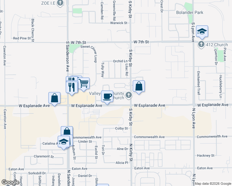 map of restaurants, bars, coffee shops, grocery stores, and more near 1990 Connor Lane in San Jacinto