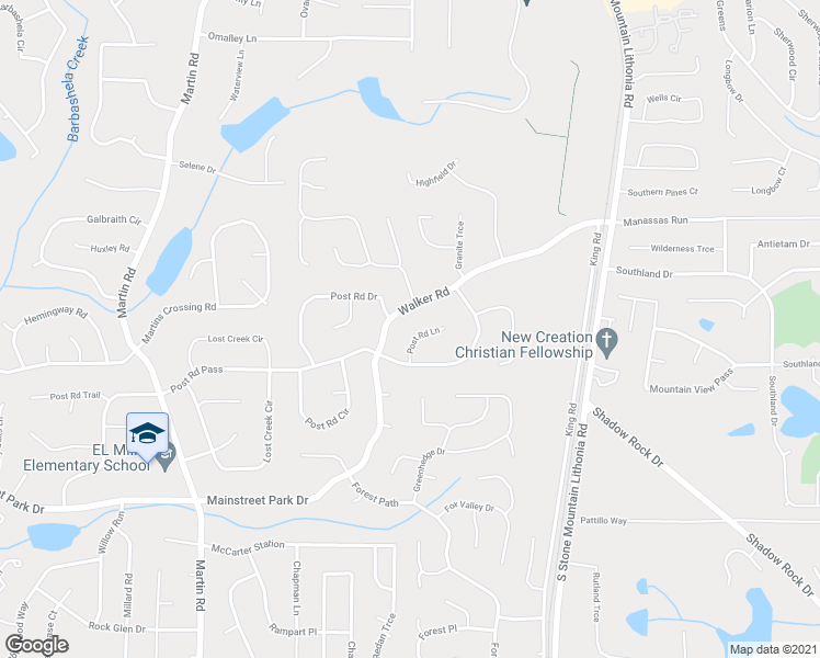 map of restaurants, bars, coffee shops, grocery stores, and more near 754 Post Road Lane in Stone Mountain