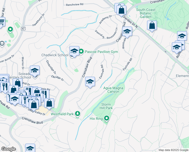 map of restaurants, bars, coffee shops, grocery stores, and more near 27424 Rainbow Ridge Road in Palos Verdes Peninsula