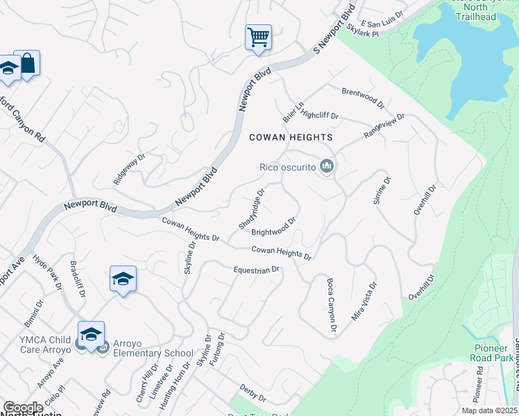 map of restaurants, bars, coffee shops, grocery stores, and more near 10392 Shadyridge Drive in Santa Ana