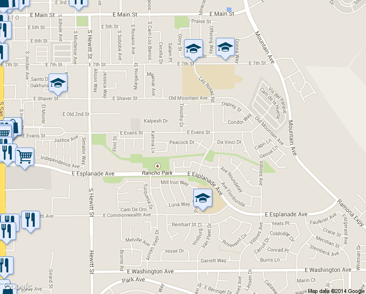 map of restaurants, bars, coffee shops, grocery stores, and more near 1326 Lindsey Court in San Jacinto