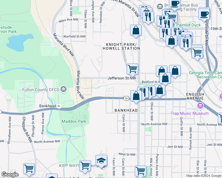 map of restaurants, bars, coffee shops, grocery stores, and more near 737 Fannie Hamer Alley in Atlanta