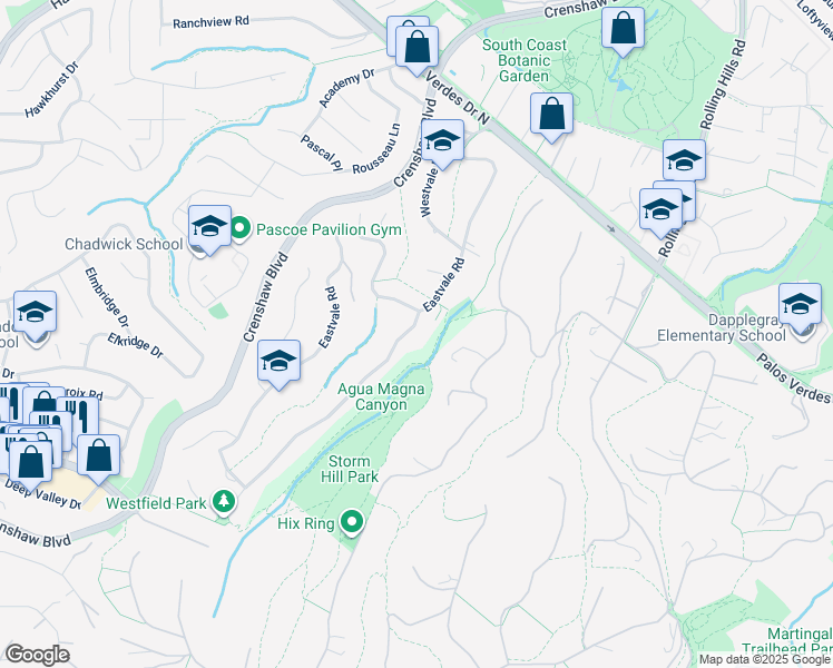 map of restaurants, bars, coffee shops, grocery stores, and more near 27024 Sunnyridge Road in Palos Verdes Peninsula