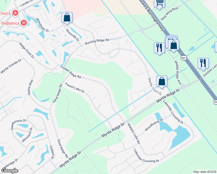 map of restaurants, bars, coffee shops, grocery stores, and more near 8228 Timber Ridge Road in Conway