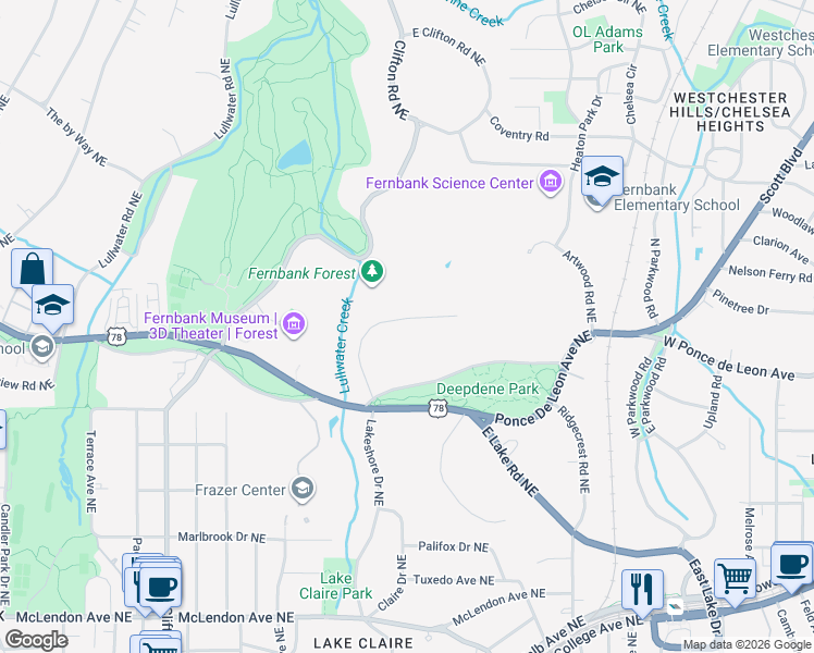 map of restaurants, bars, coffee shops, grocery stores, and more near 897 Barton Woods Road Northeast in Atlanta