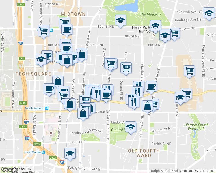 map of restaurants, bars, coffee shops, grocery stores, and more near 710 Argonne Avenue Northeast in Atlanta