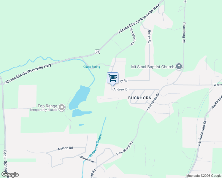 map of restaurants, bars, coffee shops, grocery stores, and more near 383 Andrew Drive in Weaver