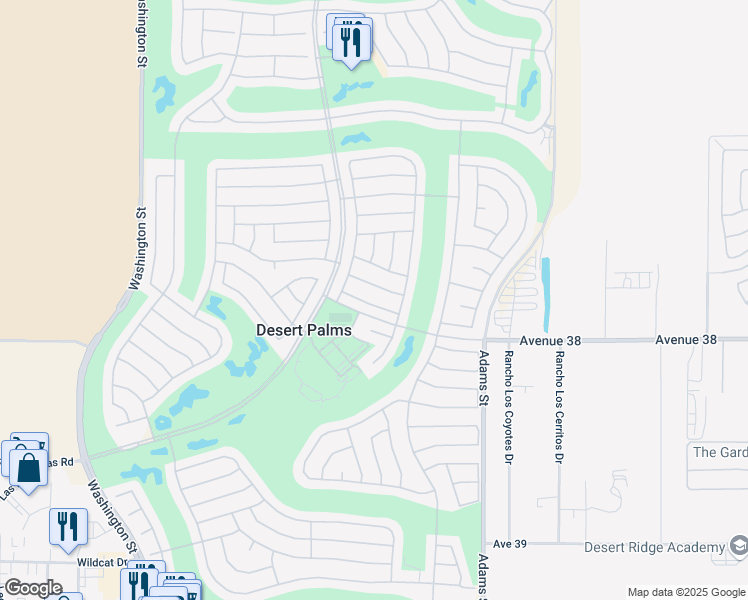 map of restaurants, bars, coffee shops, grocery stores, and more near 78582 Dancing Waters Road in Palm Desert