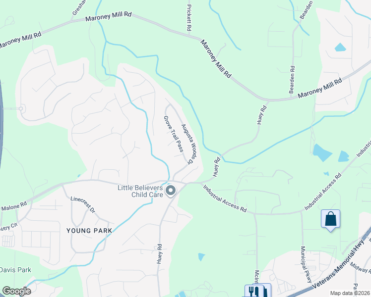 map of restaurants, bars, coffee shops, grocery stores, and more near 1172 Grove Trail Pass in Douglasville