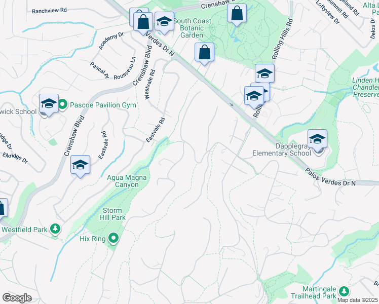 map of restaurants, bars, coffee shops, grocery stores, and more near 2 Middleridge Lane South in Rolling Hills
