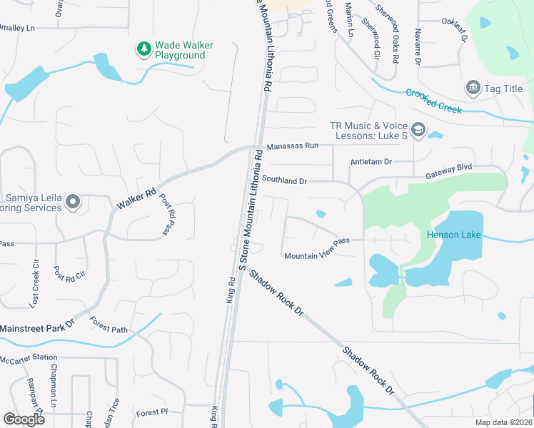 map of restaurants, bars, coffee shops, grocery stores, and more near 5513 Mountain View Summit in Stone Mountain