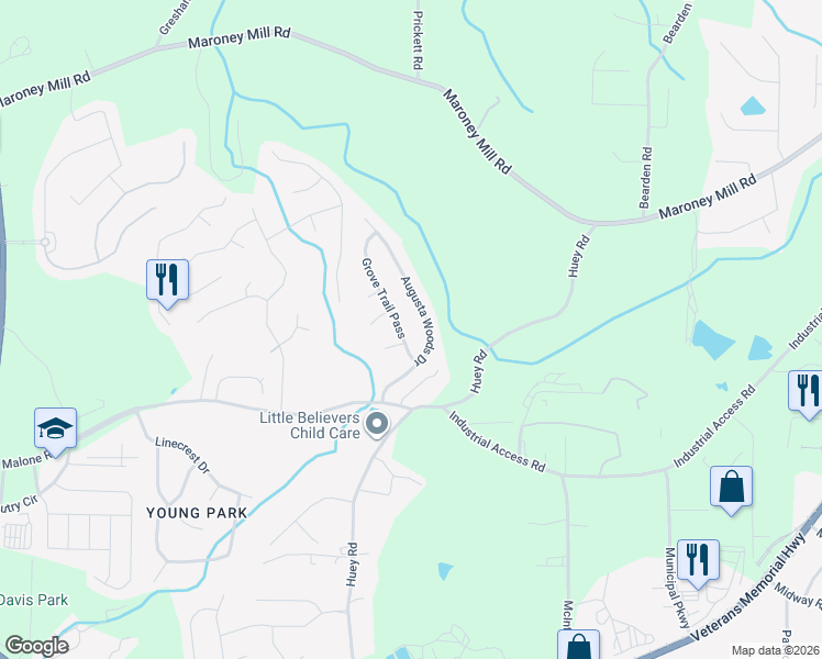 map of restaurants, bars, coffee shops, grocery stores, and more near 1172 Grove Trail Pass in Douglasville