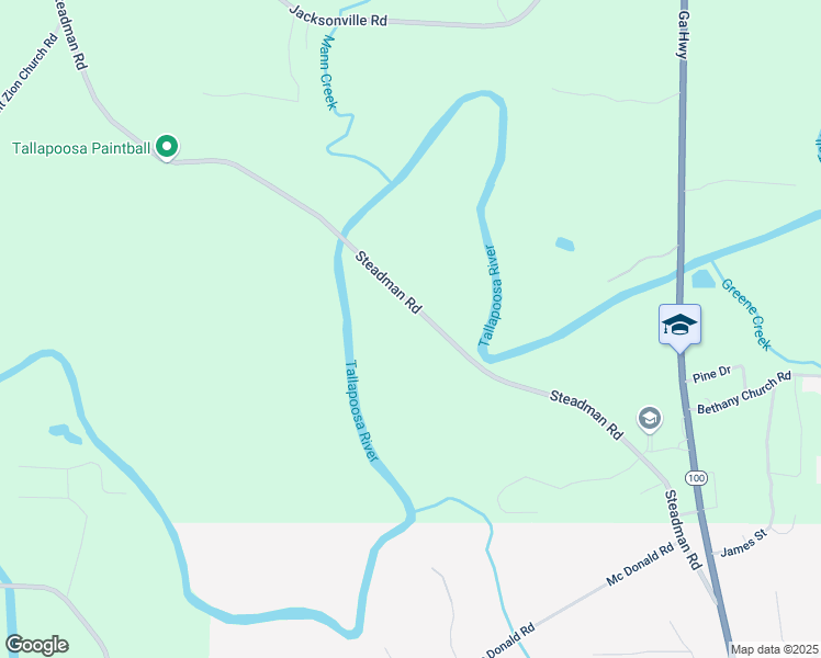 map of restaurants, bars, coffee shops, grocery stores, and more near 154-358 Steadman Road in Tallapoosa