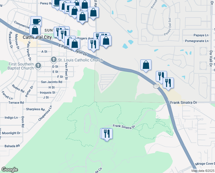 map of restaurants, bars, coffee shops, grocery stores, and more near 69333 East Palm Canyon Drive in Cathedral City