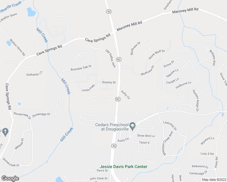 map of restaurants, bars, coffee shops, grocery stores, and more near 6117 Riddle Court in Douglasville