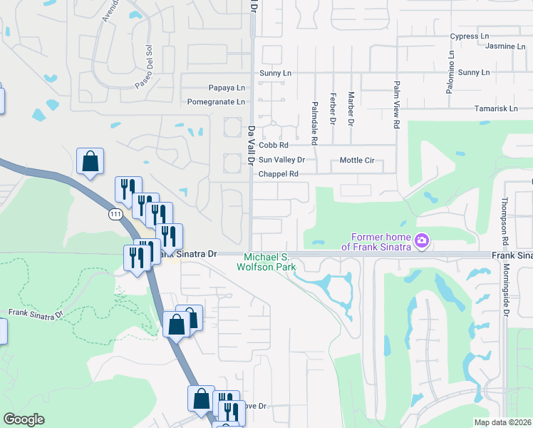 map of restaurants, bars, coffee shops, grocery stores, and more near 1020 Tamarisk West Street in Rancho Mirage