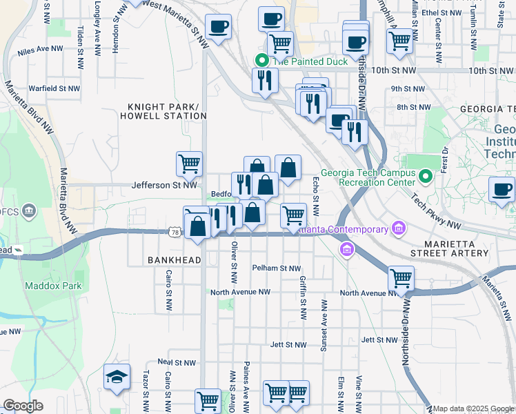 map of restaurants, bars, coffee shops, grocery stores, and more near 699 Paines Avenue Northwest in Atlanta