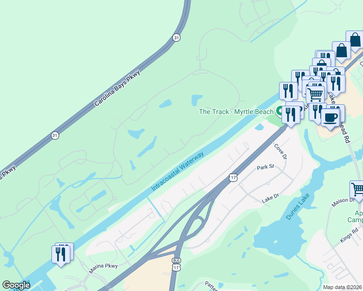 map of restaurants, bars, coffee shops, grocery stores, and more near 9691 Bellasera Circle in Myrtle Beach