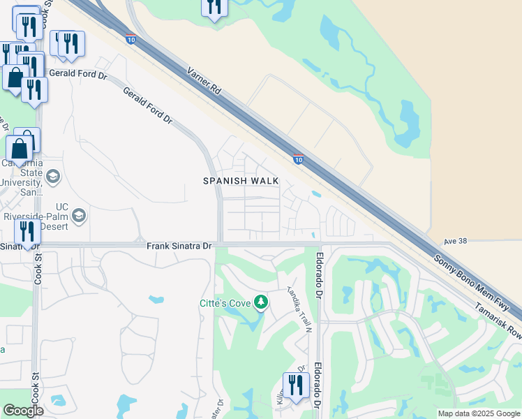map of restaurants, bars, coffee shops, grocery stores, and more near 462 Via De La Paz in Palm Desert