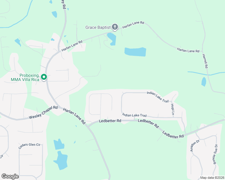 map of restaurants, bars, coffee shops, grocery stores, and more near 52 Clay Court in Villa Rica