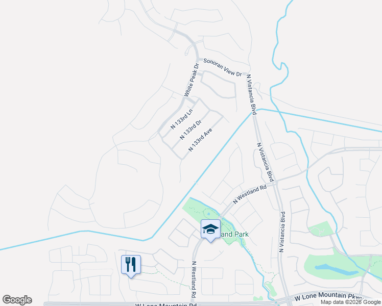 map of restaurants, bars, coffee shops, grocery stores, and more near 13256 West Copper Leaf Lane in Peoria