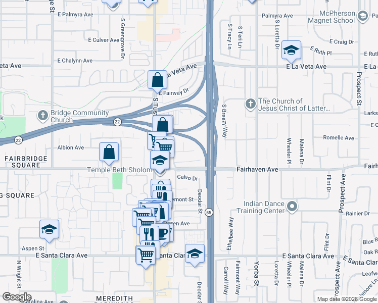 map of restaurants, bars, coffee shops, grocery stores, and more near 1920 East Kirkwood Avenue in Orange