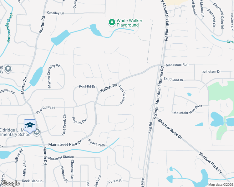map of restaurants, bars, coffee shops, grocery stores, and more near 718 Post Road Lane in Stone Mountain