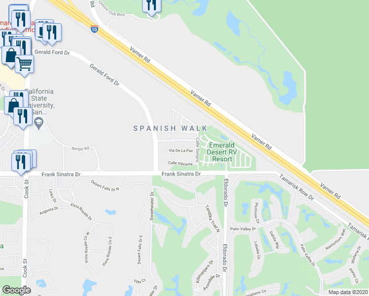 map of restaurants, bars, coffee shops, grocery stores, and more near 462 Via De La Paz in Palm Desert